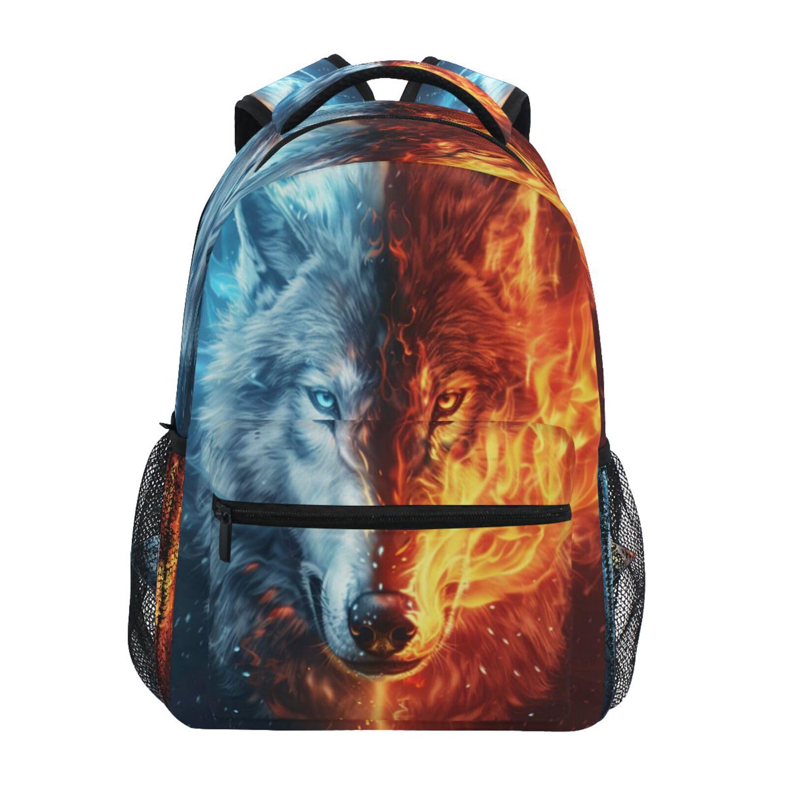 Kcldeci Toddler Backpack for School Ice Fire Wolf Boys Girls Kids School Bags Bookbag Elementary Children Bookbag