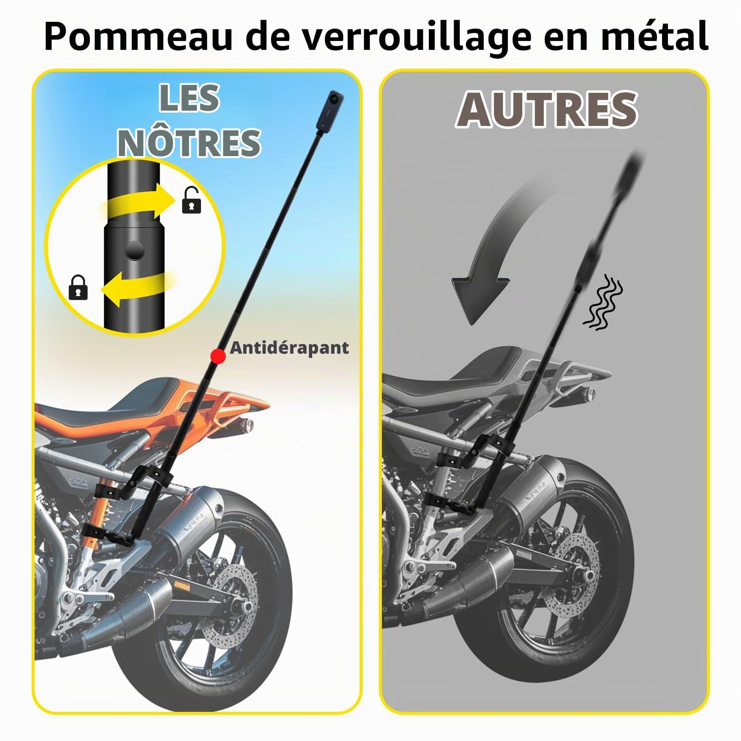 Moto Pince Support avec 47’’ Invisible Bâton Compatible avec Insta360 X5-X