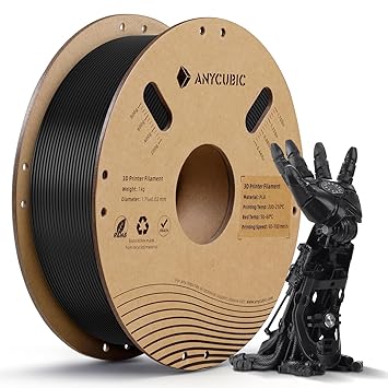ANYCUBIC Molding Filament for 3D Printers, PLA, High Density, Environmental Protection, Genuine Material, 0.07 inches (1.75 mm), Net Weight: 2.2 lbs (1 kg), Black, PLA