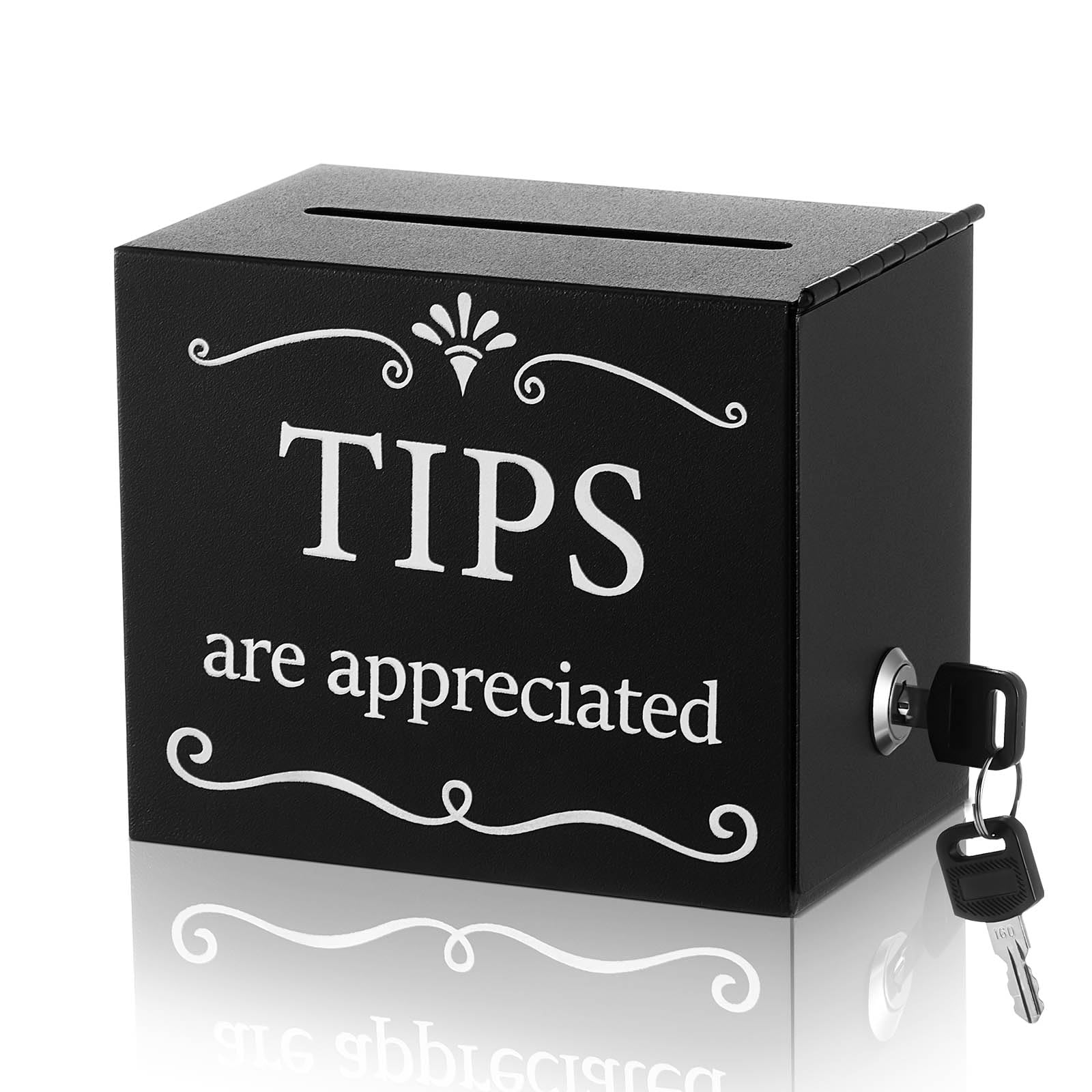 Vesici Lockable Metal Tip Jar with 2 Keys, 6 x 4 x 5 Inch Donation Box, Suggestion and Raffle Box for Bars, Cafes, Restaurants, Desks and Fundraising Events