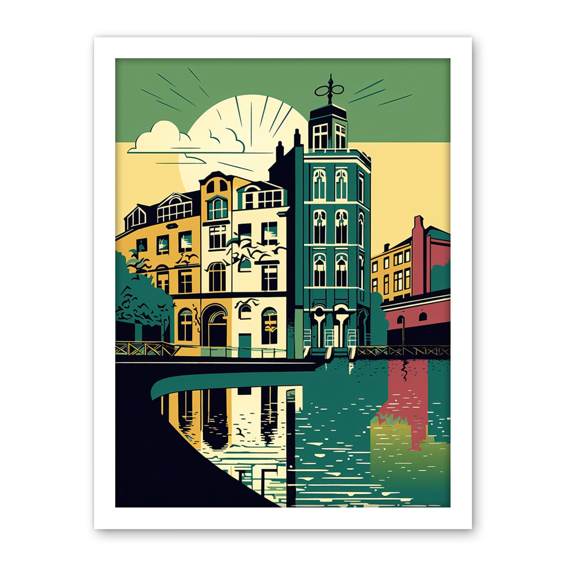 Artery8 Leeds City Architecture Waterfront Illustration Artwork Framed Wall Art Print 18X24 Inch