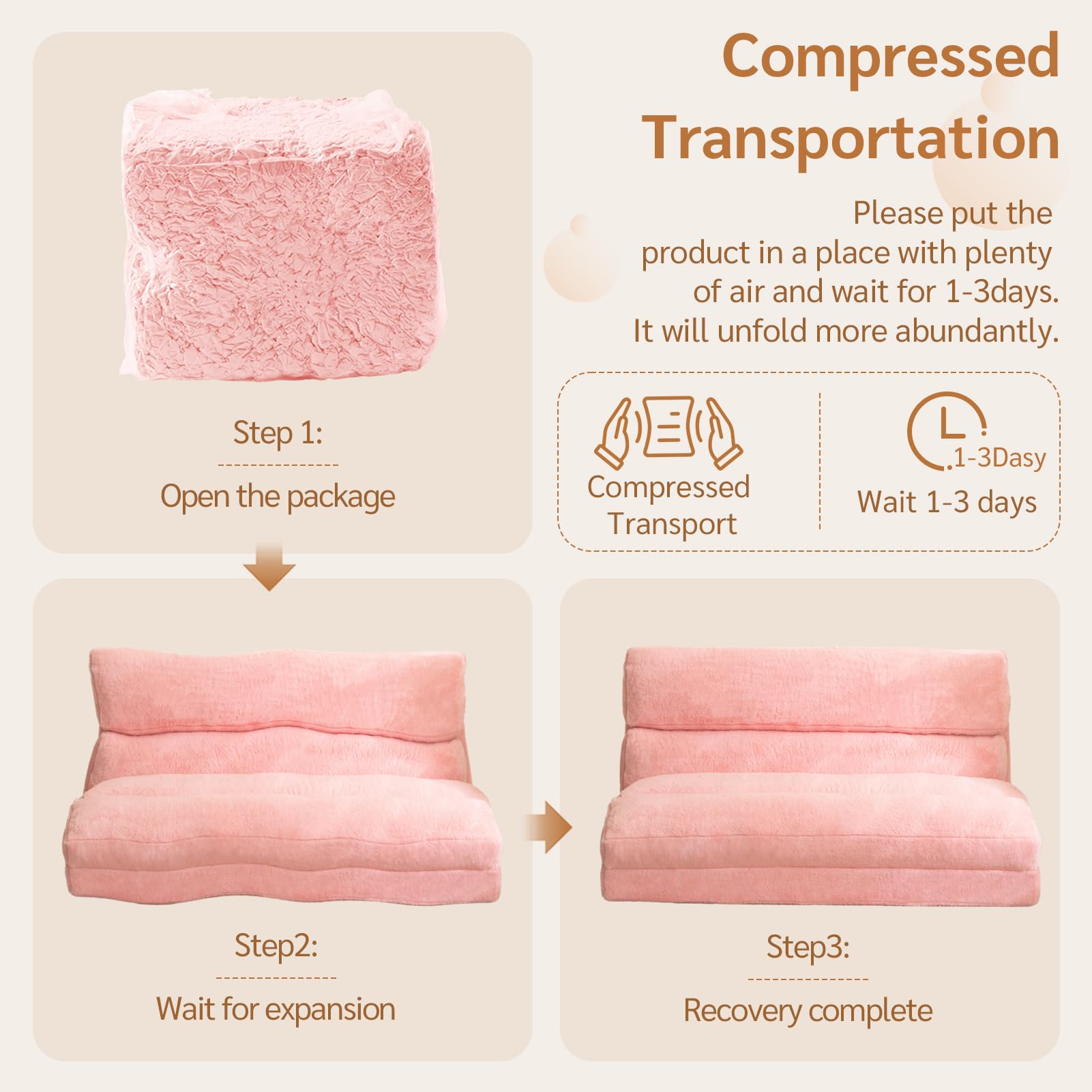 MAXYOYO Cama Puf, Sofá Cama Plegable, Colchón de Suelo Extra Grueso Plegable 6 veces, Sofá de Suelo Dormitorio Salón (Rosa, 100 x 240 cm)