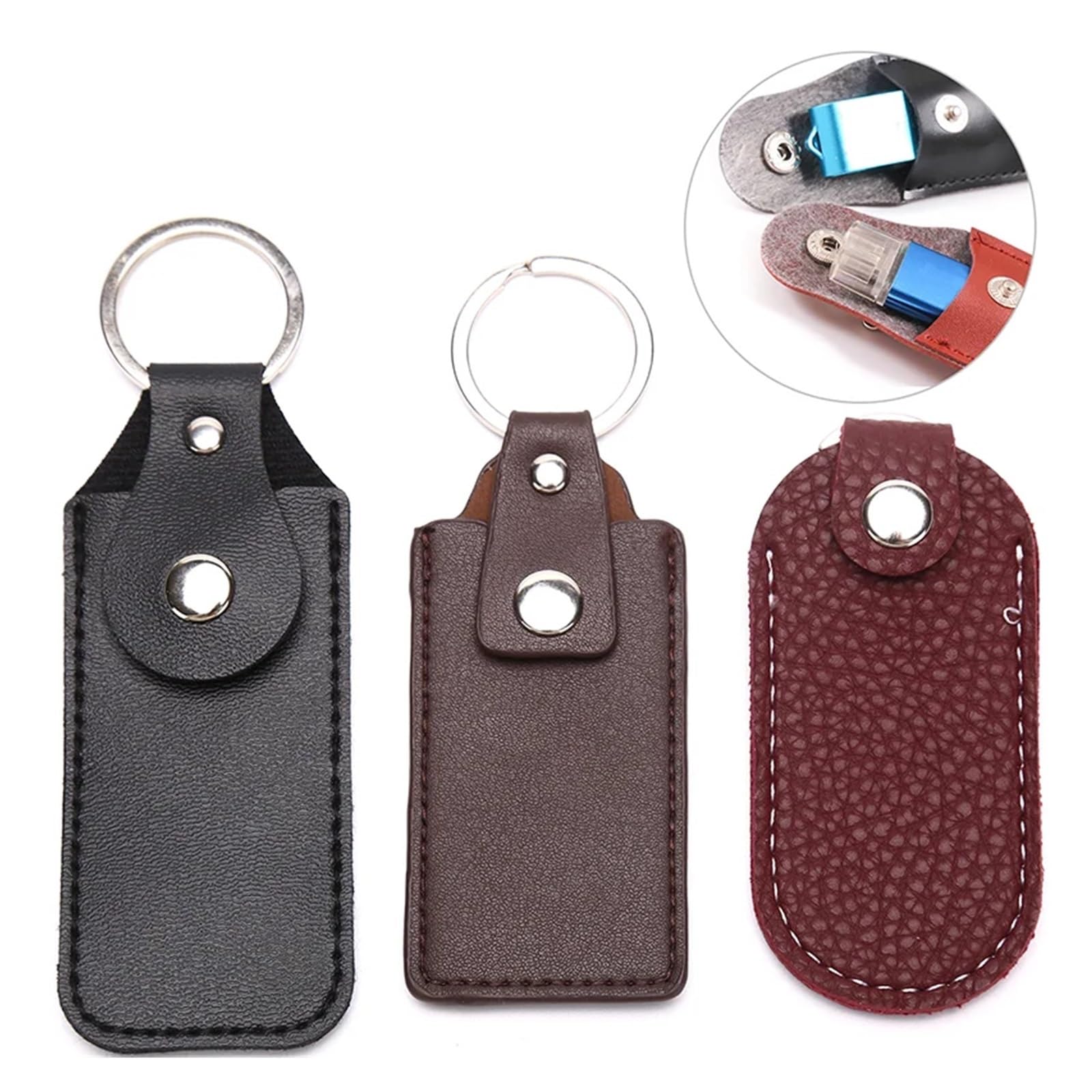 Custodia per disco rigido, 16 pezzi, in pelle, con anello USB, portatile, in poliuretano, per flash drive, rosso, nero, caffè