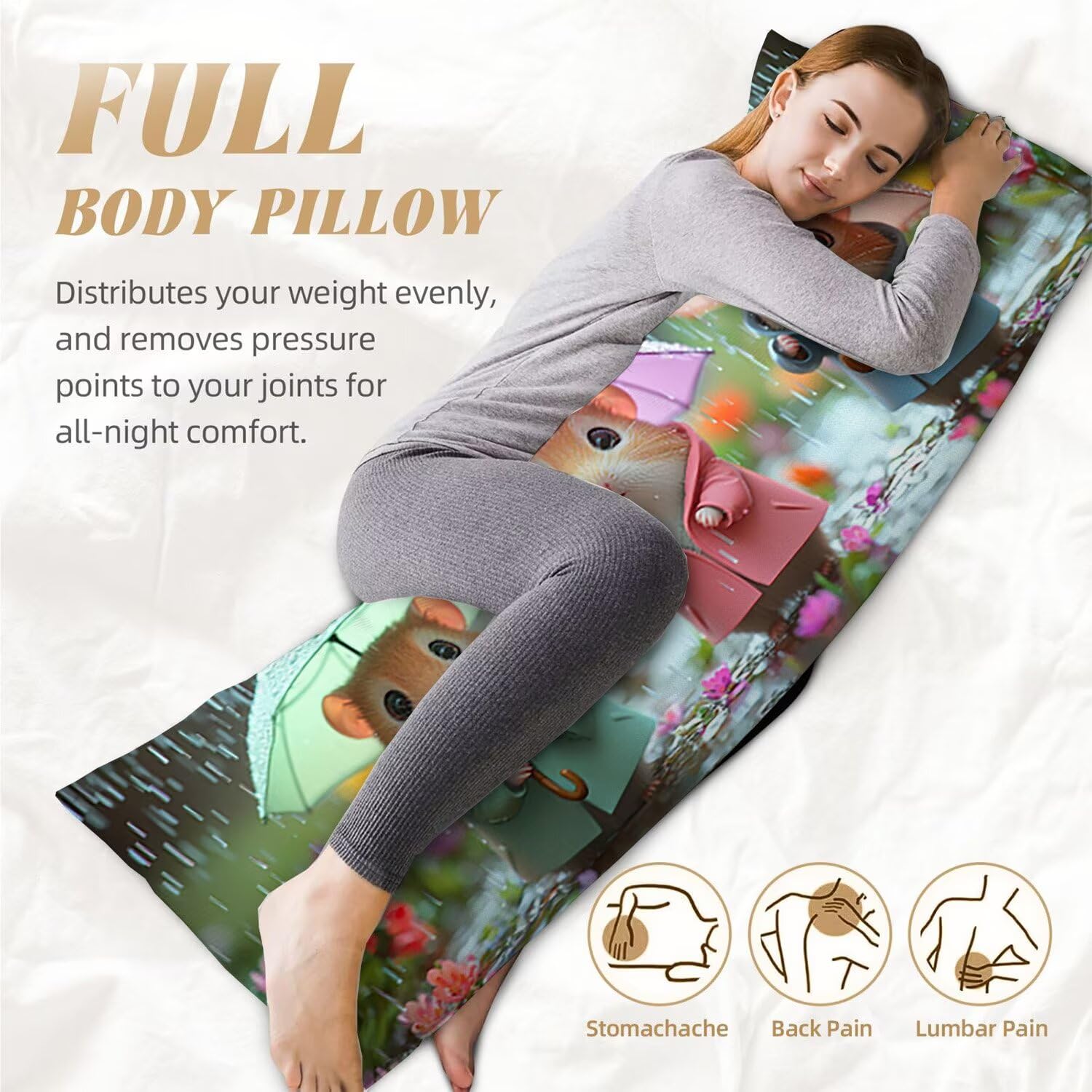 Oreiller de Corps pour Adultes 1 Paquet 120 x 50cm Velours Oreiller Coussin de Grossesse Dormir Oreiller Dormeur Latéral Long Coussin Long sur Le côté, D'intérieur Traversin (Souris Mignonnes) v-379