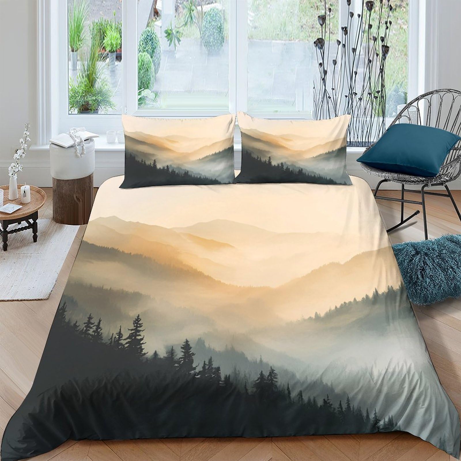 Ctjqhvkz Style-10 3D Printed Misty Forest Fitted Sheet Microfiber Soft Breathable Mountain Sunrise Mattress Cover For Bedroom Home Decor Single（135X200cm）