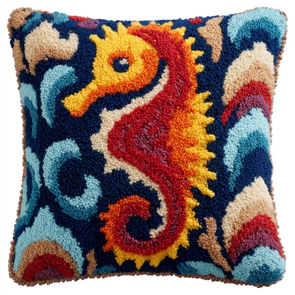 WallustrioaW Latch Hook Pillowcase Embroidery Kit,Animal Seahorse