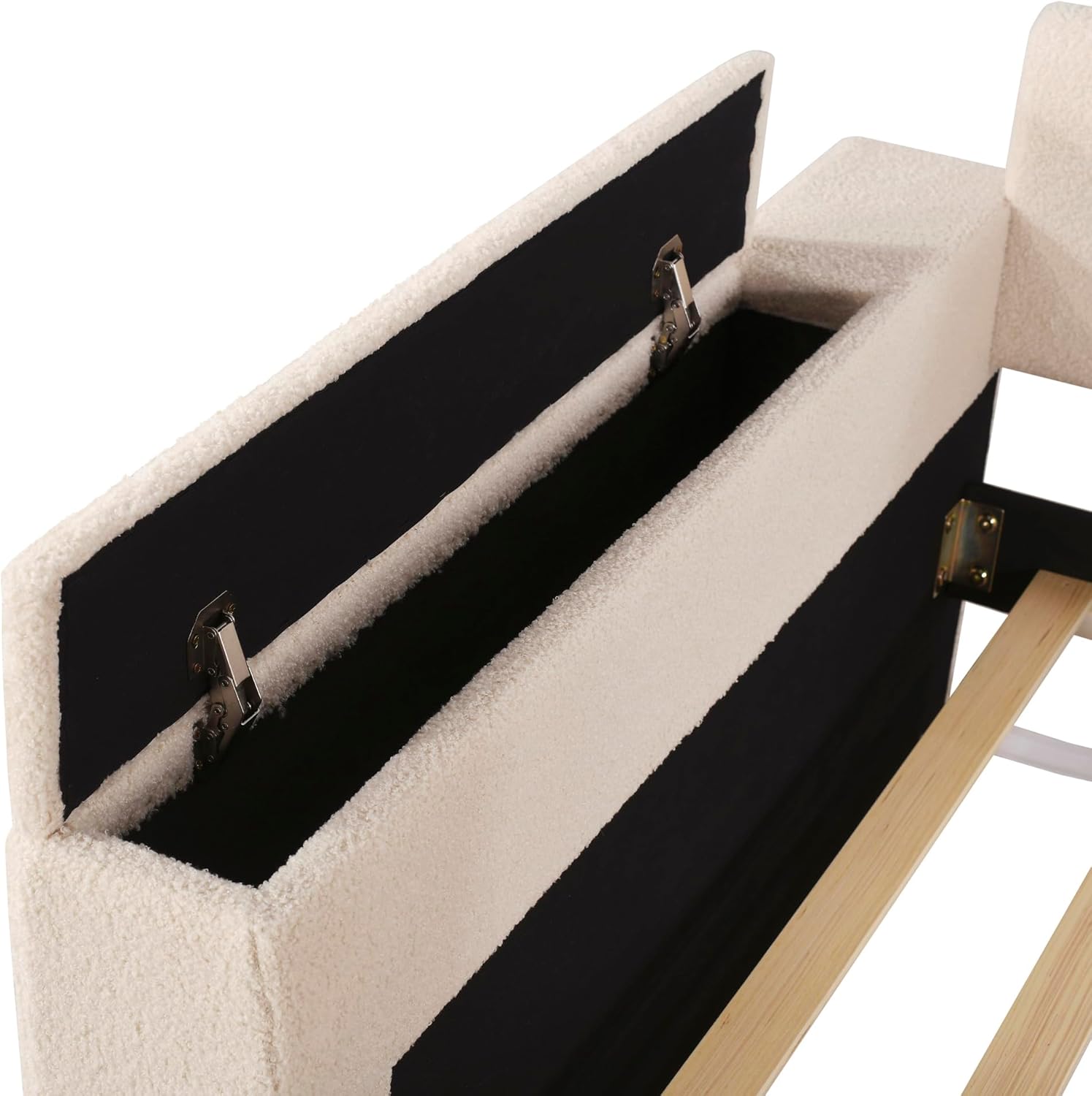 SOFTSEA Twin Size Daybed with Trundle, Modern Upholstered Daybed with Storage Armrests, USB Ports and Audio, Teddy Fleece Sofa Bed Frame with Storage for Living Room, Bedroom, Beige