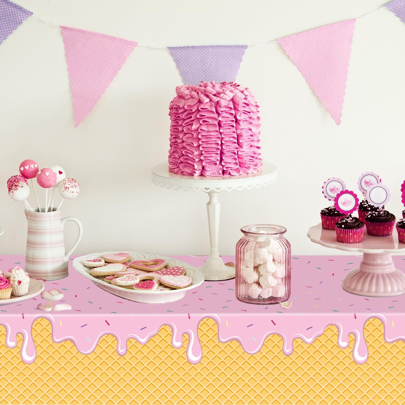 Paquete de 2 manteles de decoración de fiesta de helado, suministros de fiesta temática de helado, manteles rectangulares de 137 x 274 cm para cumpleaños de niñas, baby shower, fiestas