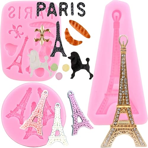 Mujiang Moldes de silicona con diseño de Torre Eiffel Love Paris Caniche para fondant para manualidades pasteles cupcakes decoración de caramelos