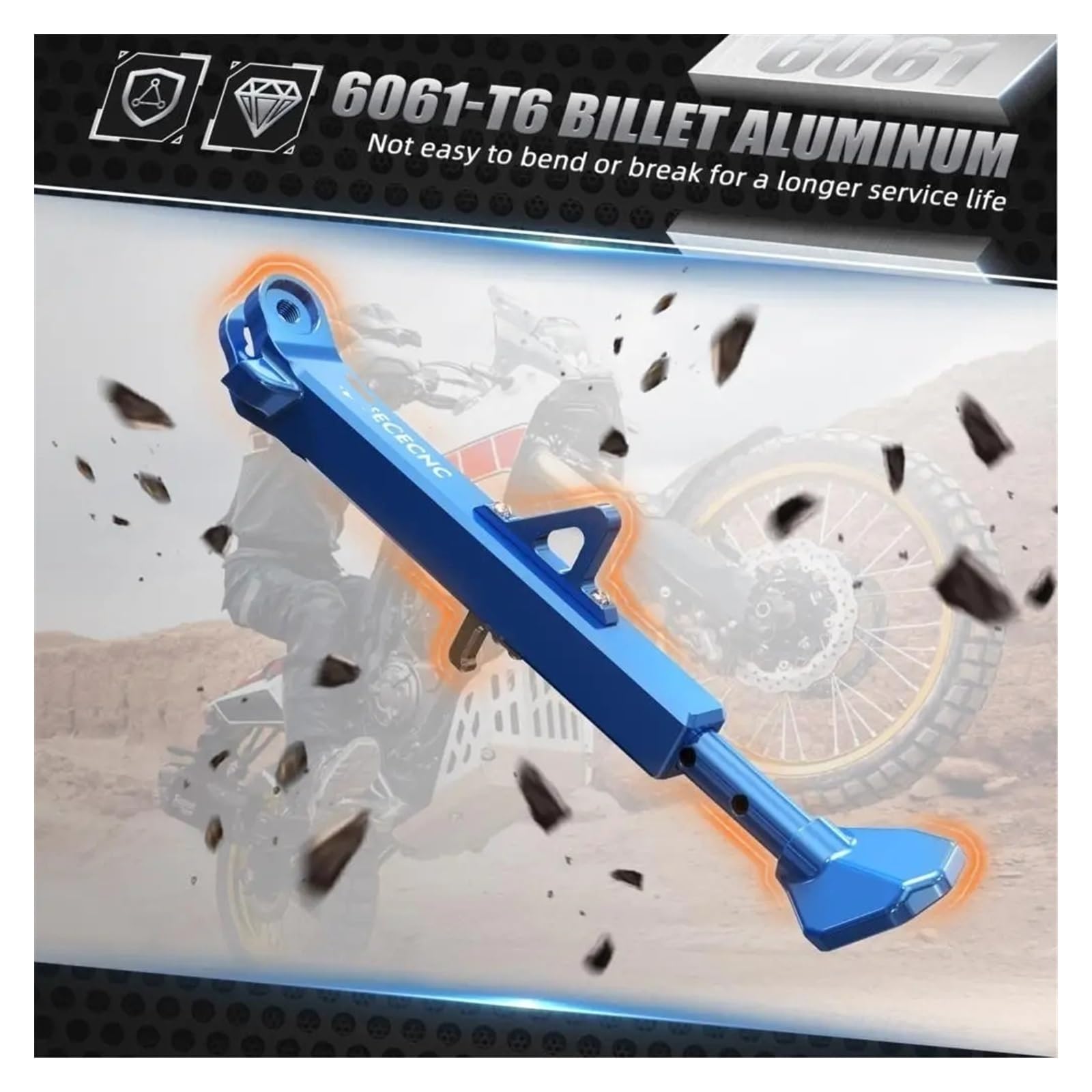 Béquille Latérale Réglable Pour Yamaha Tenere 700 (2019-2023) - Aluminium Anodisé Noir - Ajustable De -2" à +1" - 5