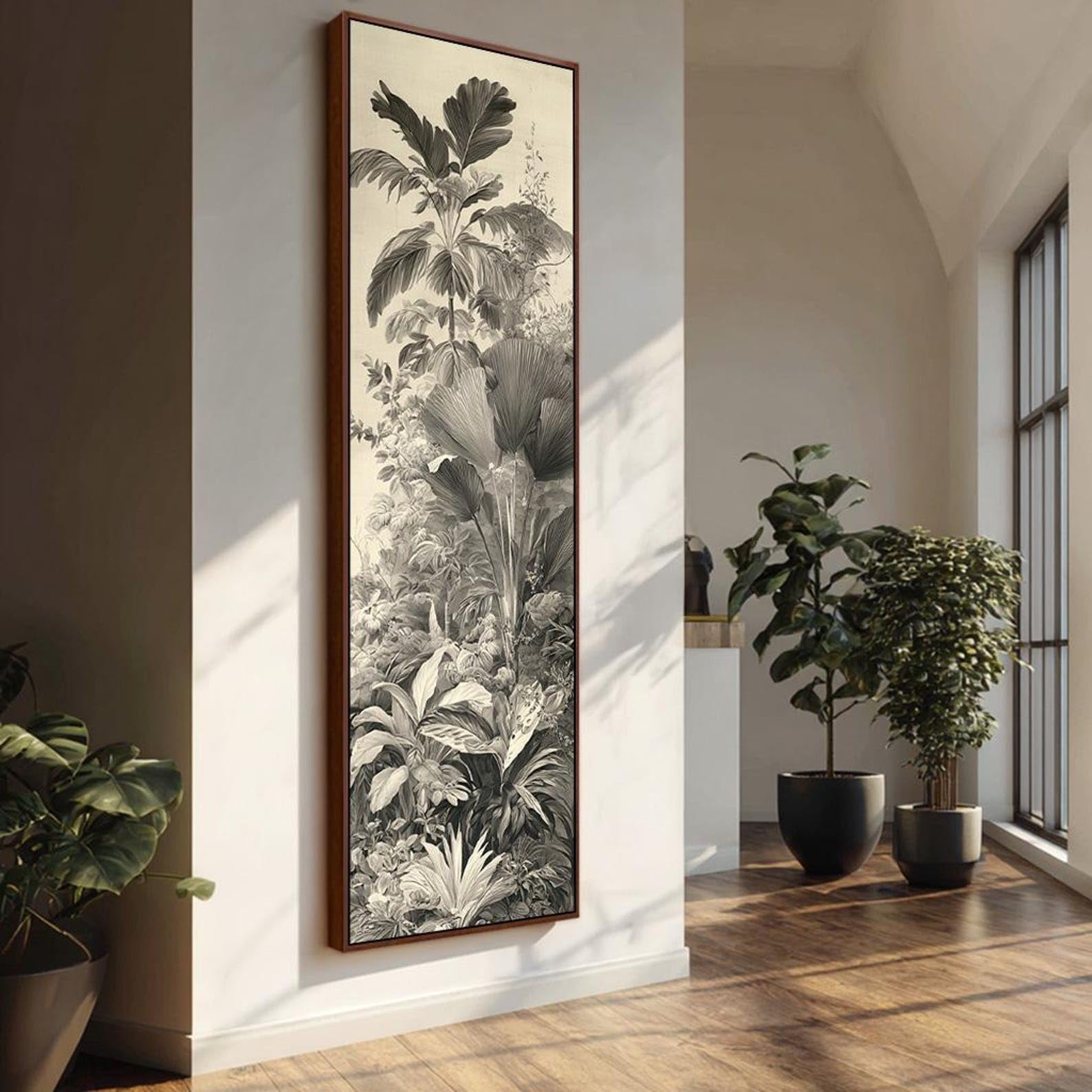 XBTYKPB Vintage Botanical Style Print,Neutral Colors Minimalist Nature Painting, Tall Narrow Canvas Wall Art, Earthy Tones Decor(35x105cm/Frameless)