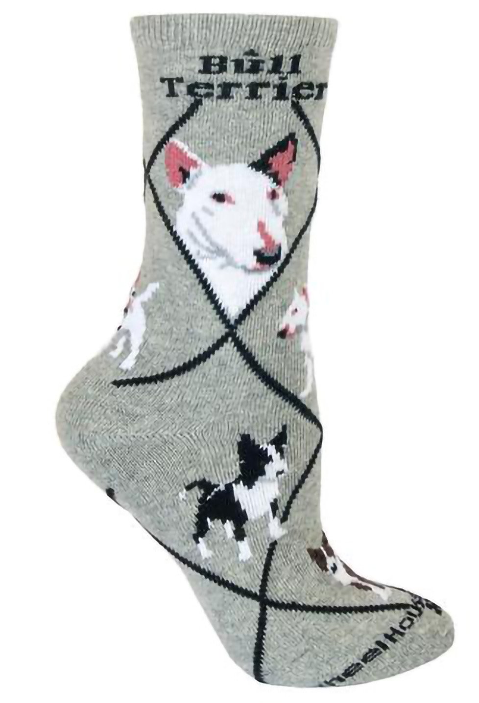 Wheel House Designs Bull Terrier Gray Ultra Lightweight Cotton Crew Socks, Grey, 9-11
