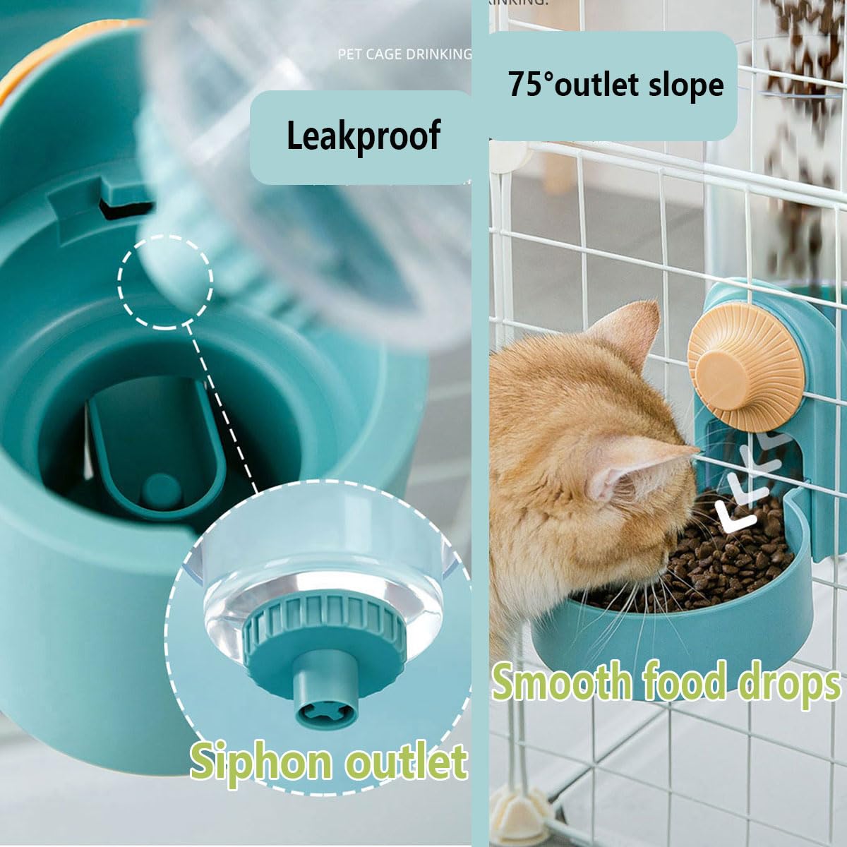 Set di dispenser per acqua per conigli, 1134 g, mangiatoia automatica da appendere, ciotola per acqua per furetti, coniglietti e porcellini d'India, adatto per piccoli animali, distanza tra la griglia
