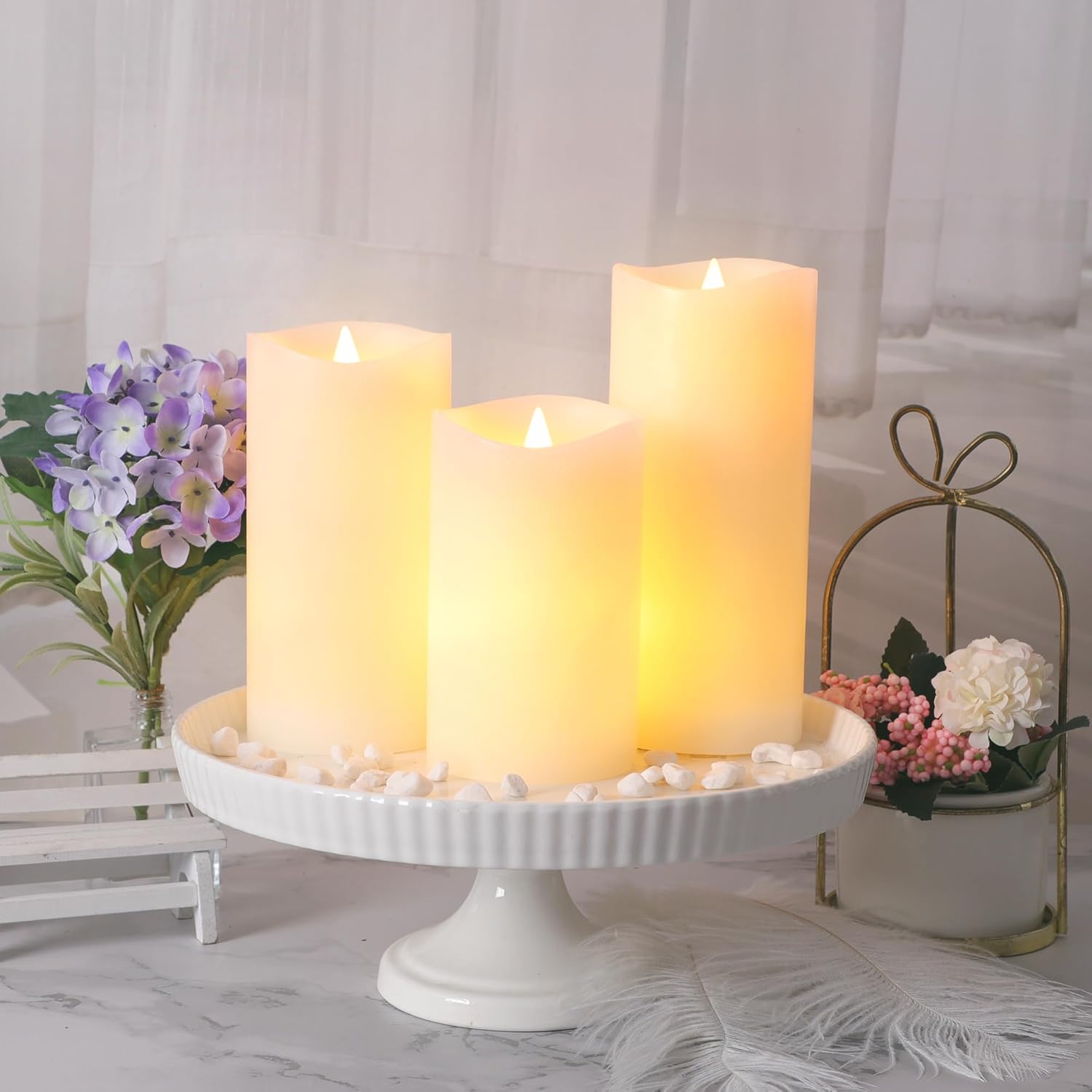 Crystal Club Flickering Flameless Candles with Remote Timer, Battery Operated LED Pillar Candles, Real Wax Candles for Home Mantel Decor-Set of 3