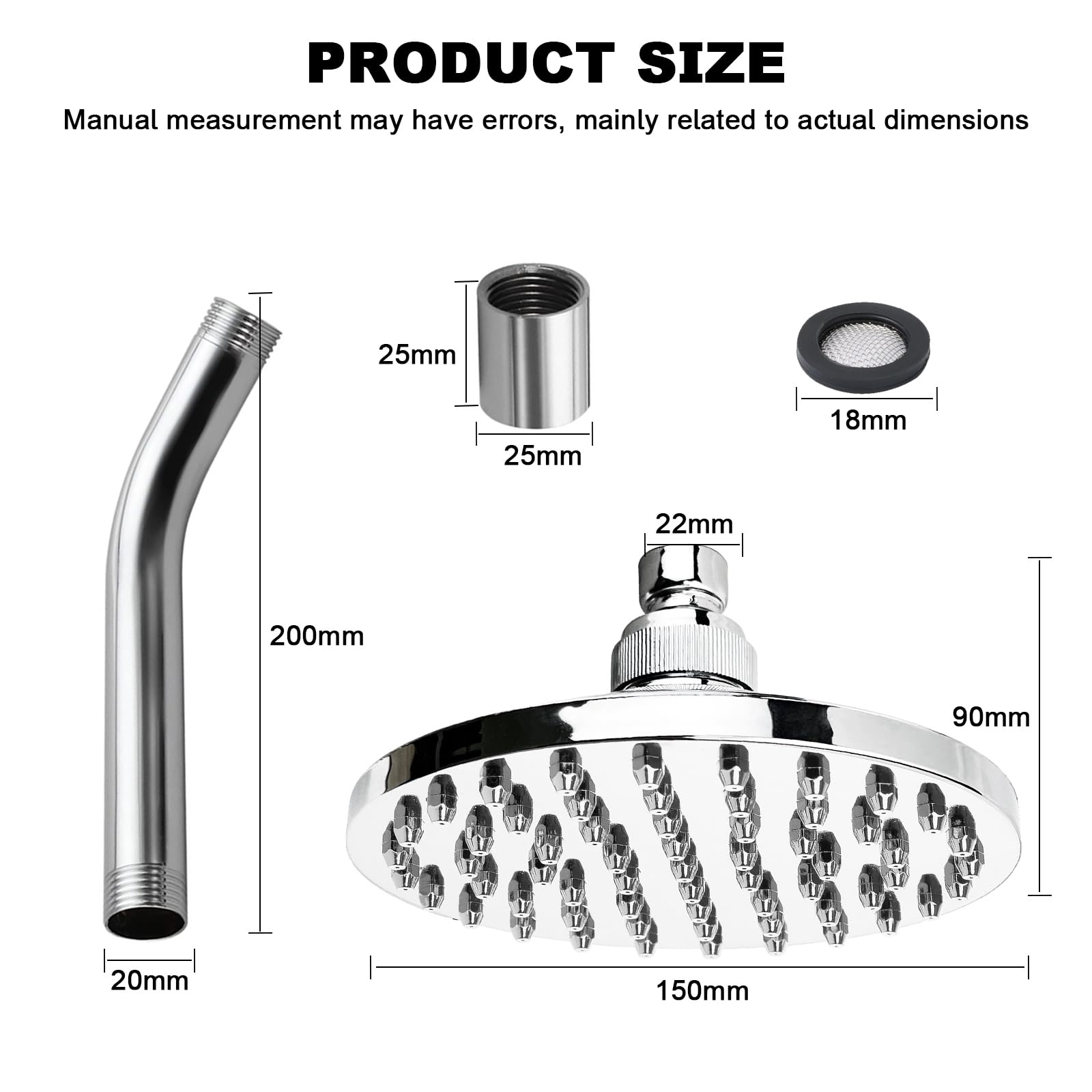 Cabezal de Ducha traje, Ajustable 360° Ducha lluvia 15×9cm | ABS Rociador Ducha con 2 Cintas de Sellado Roscadas para Hotel, Hogar, Baño Cabezal Ducha