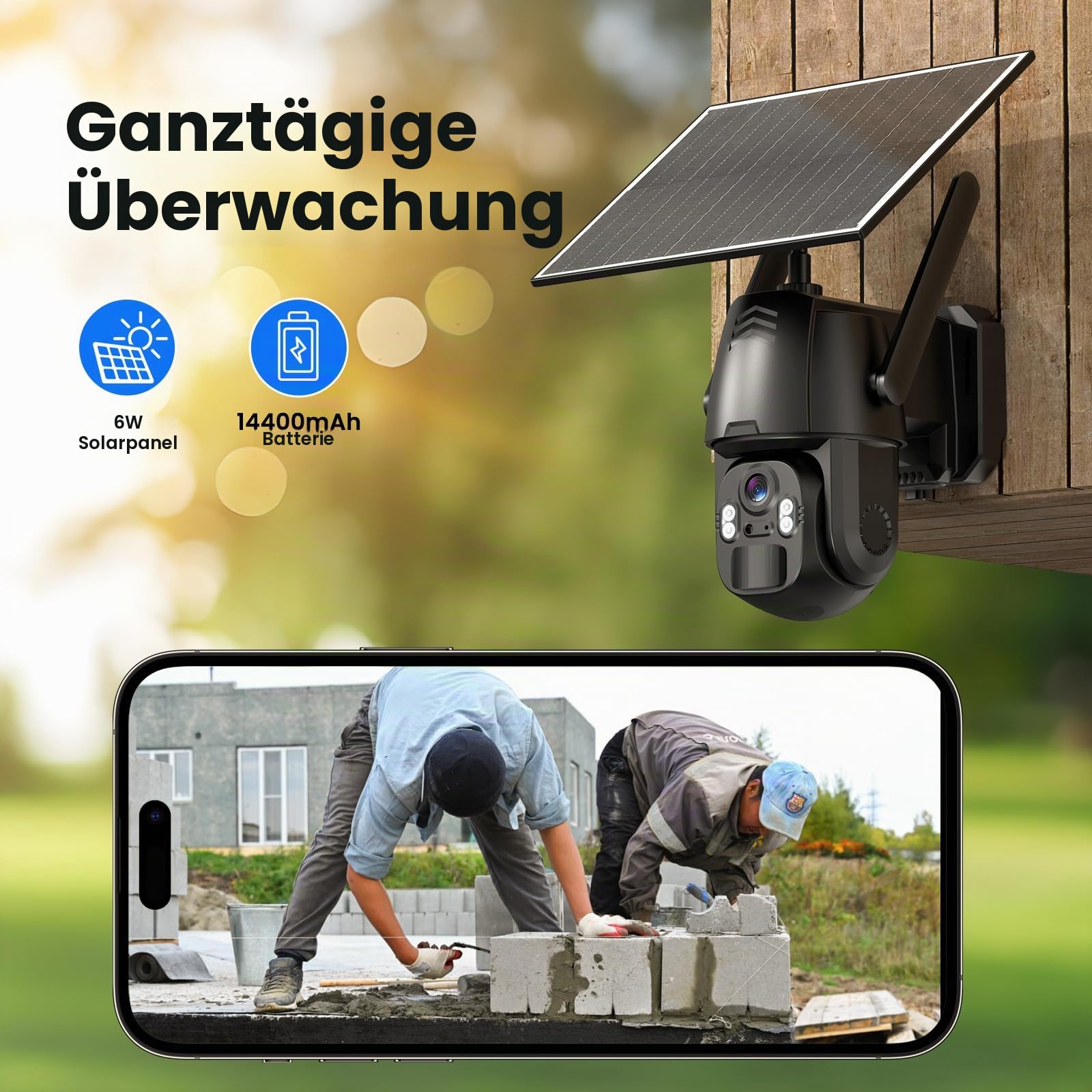 AMOROM 3G/4G LTE Überwachungskamera Aussen Solar mit SIM Karte, 2K Kamera Überwachung Akku Ohne WLAN mit Farb Nachtsicht, Bewegungserkennung, IP66 Wasserdicht