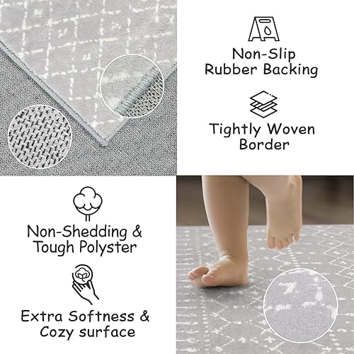 Miniatura 3 de Beeiva Alfombra marroquí vintage de 2 x 8 pulgadas, parte trasera antideslizante, resistente a las manchas, gris, geométrica, para pasillo, cocina,