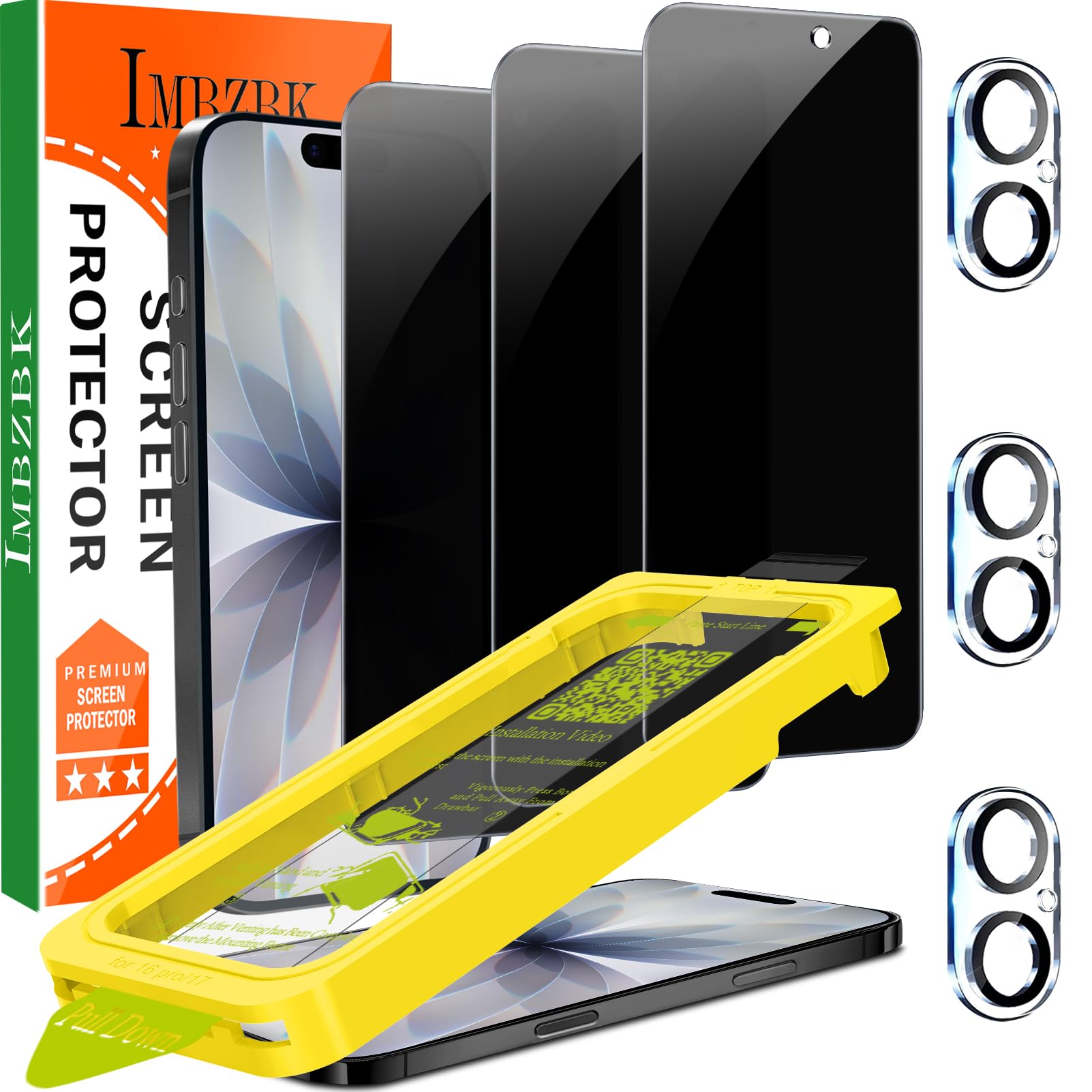 IMBZBK Pellicola Privacy Vetro per iPhone 17, Rimozione automatica polvere, con Protezione Fotocamera, Anti Spy Temperato, Grado Militare 9H+ Durezza, Anti-Graffio [3+3 Pezzi]