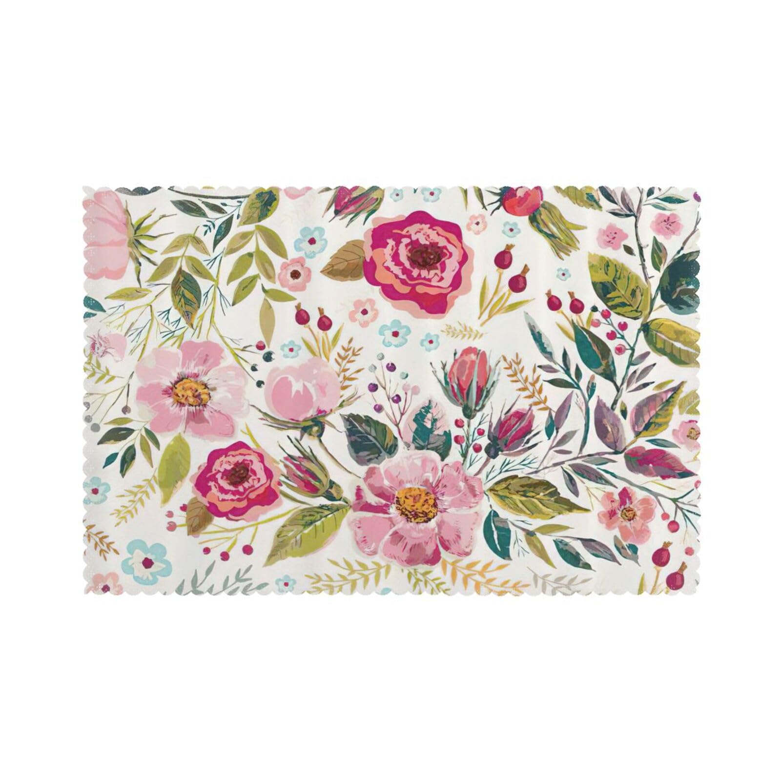 flower leaf Print Placemats for Dining Table Set of 6 12x18 Inch Table Mats for Party Kitchen Dining.