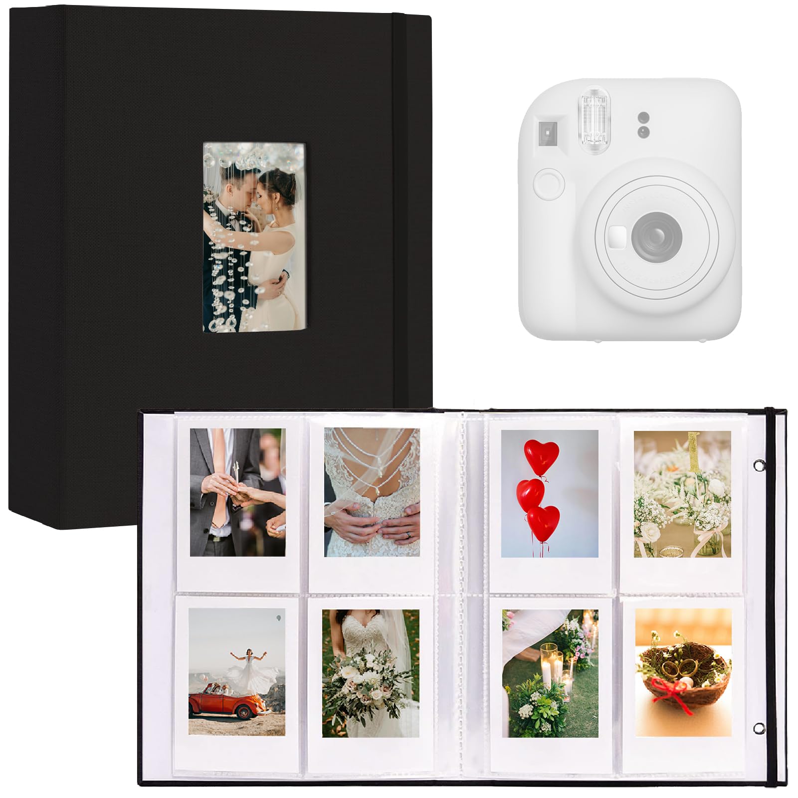 Mini Polaroid Album na zdjęcia, 208 zdjęć, 6 x 7 cm, książka z obrazkami do aparatu Fujifilm Instax, lniana twarda okładka, polaroid książka na zdjęcia, podróże, rodziny, rocznice, wakacje, czarny, 1