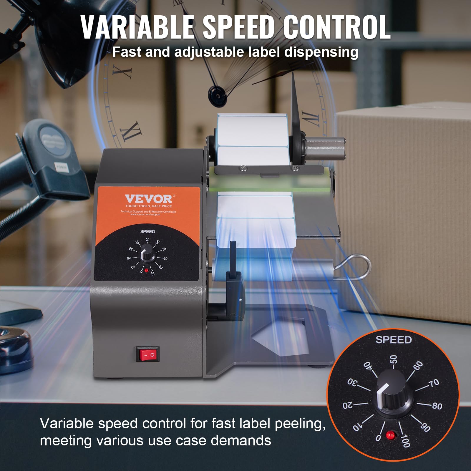 VEVOR Etichettatrice Semiautomatica, 20-50 Pezzi/min, Applicatore di Etichette, Etichettatrice Velocità Regolabile Larghezza Etichetta tra 5-115mm per Etichette Trasparente da Magazzino Supermercato
