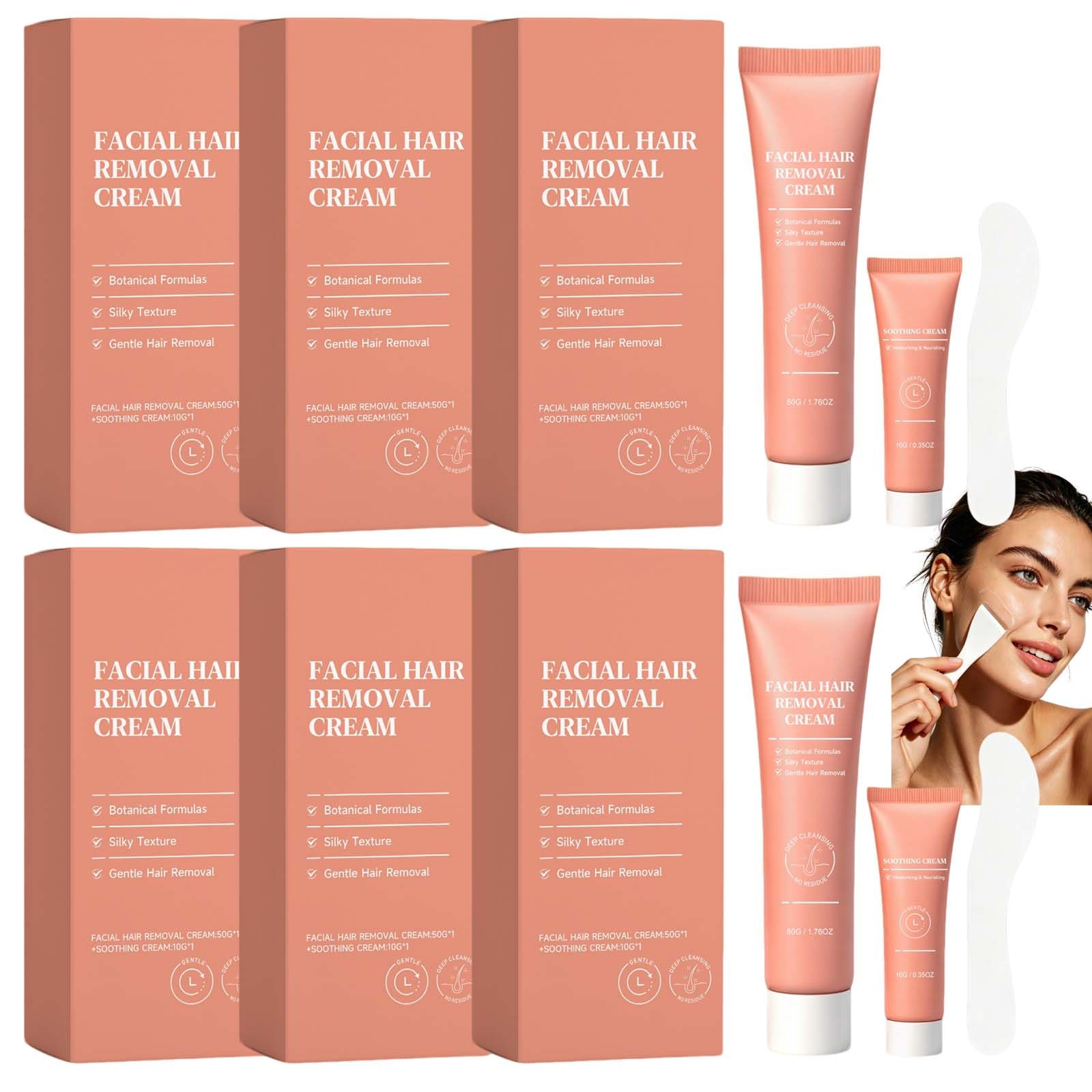 Set di creme depilatorie per il viso, crema depilatoria lenitiva, ad azione rapida, indolore, non irritante, depilazione liscia e idratante (set da 6)