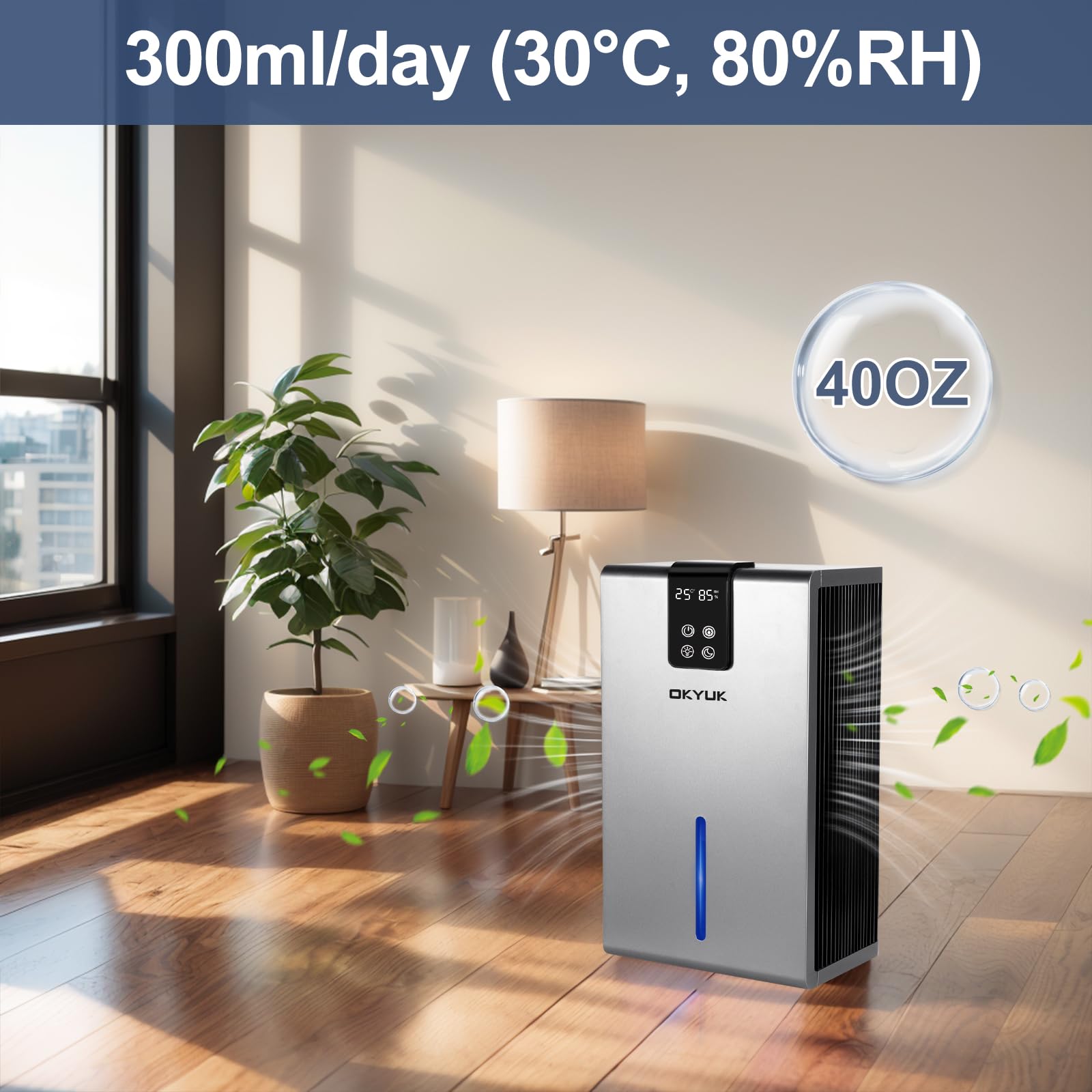 Elektryczny osuszacz powietrza 2700 ml, osuszacz powietrza do domu z automatycznym wyłączaniem, 7-kolorowe światło LED, idealny do kampera, łazienki, sypialni, piwnicy (kolor szary)