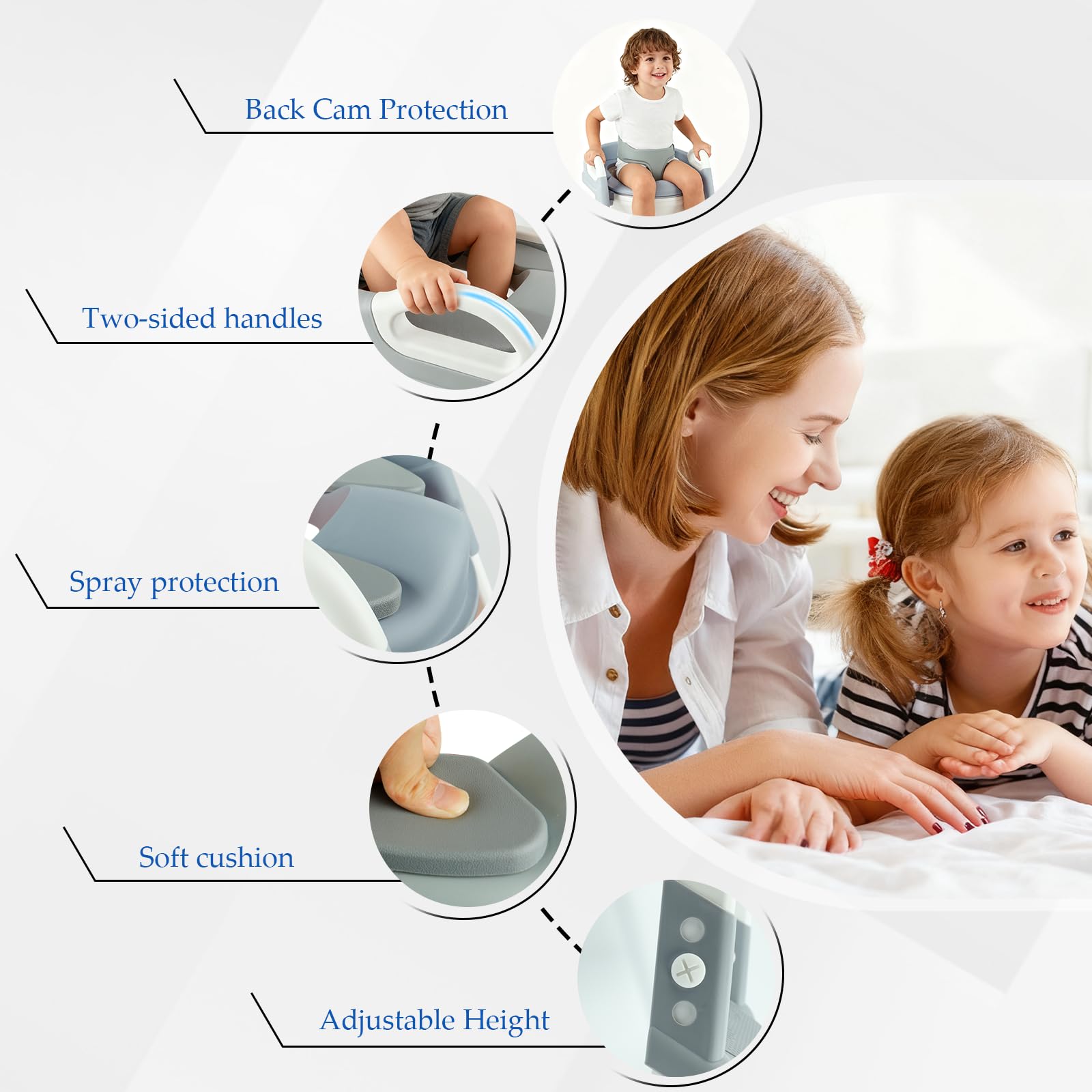 Reducteur Toilette Enfant, 3 en 1 Réglable Rehausseur Toilette Enfant mit Marches, Antidérapant, Pot Amovible, Adaptateur Toilette Enfant für Jungen & Mädchen (Grau)