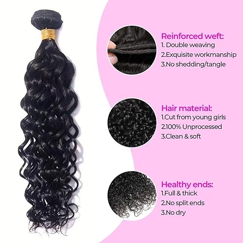 Miniatura 2 de Manojos de cabello humano ondulado de agua, 1 manojos de 14 pulgadas, 100% sin procesar, 10A, extensiones de cabello humano virgen brasileño 10A,