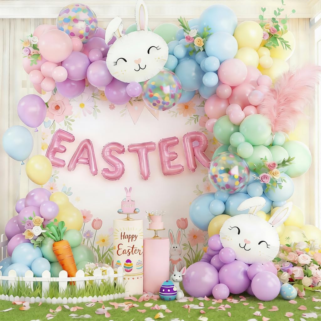 Easter Balloon Arch Kit, Pastel Bunny Balloon Garland for Baby Shower Spring Easter Birthday Party Decorations