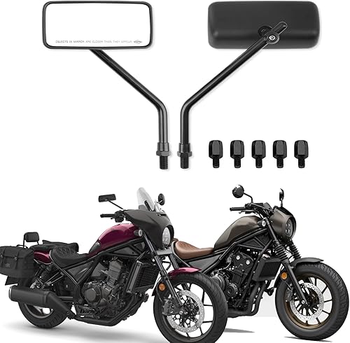 Miniatura 8 de JMTBNO Espejos retrovisores rectangulares cromados de 0.394 pulgadas para motocicleta, compatibles con Honda Shadow Yamaha Vstar Street Bike Chopper
