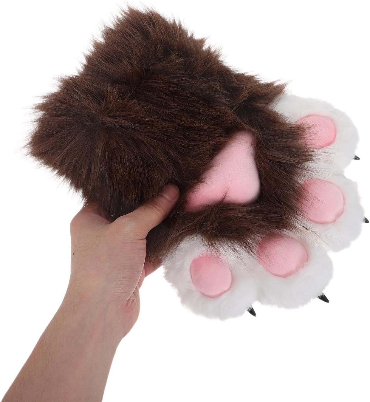 1 Pair Furry Cat Claw Gloves: Faux Fur Animal Claws Gloves for Cosplay, Fluffy Cat Paw Fursuit Accessory for Halloween Dress Up, Party Stage Performance