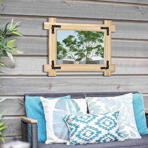 Miniatura 4 de Espejo de pared con marco de madera, espejo rústico rectangular para colgar, espejos decorativos de granja para pared, dormitorio, baño, sala de