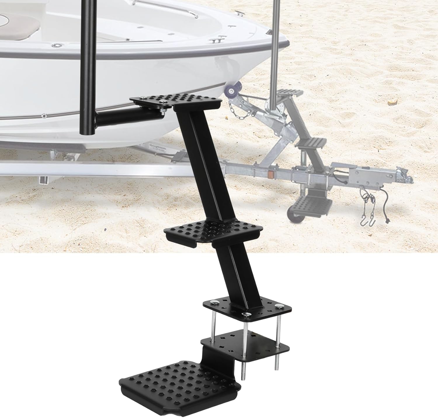 Heavy Duty Boat Trailer Steps with Safety Handle,Non-Slip Surface, Boat Trailer Steps for The Tongue,3-Step Trailer Step