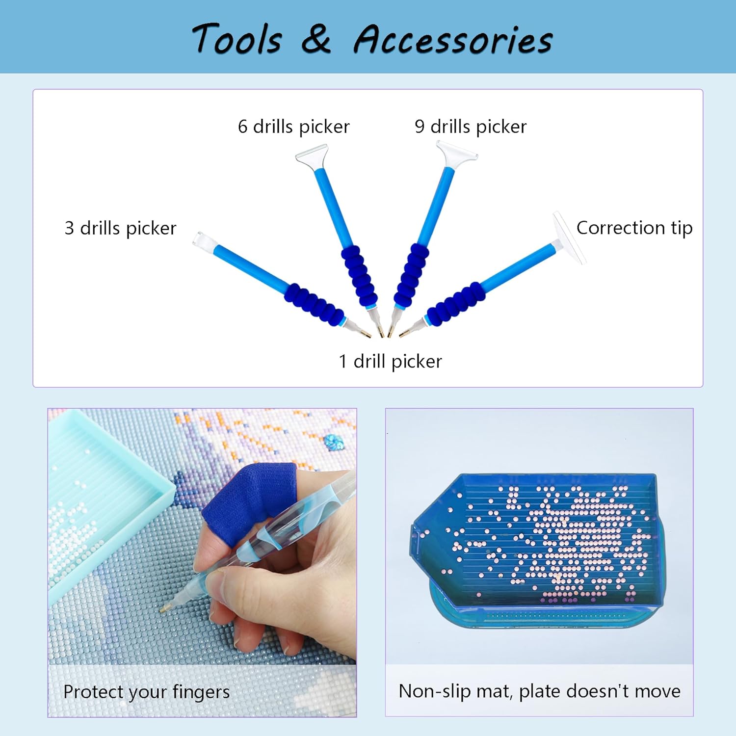 Muzagroo Art Diamond Painting Storage Containers Diamond Art Storage Case with Accessories and Tools Portable Shockproof 60 Slots Organizer Case for Diamond Painting Kits Standard Set (Blue)