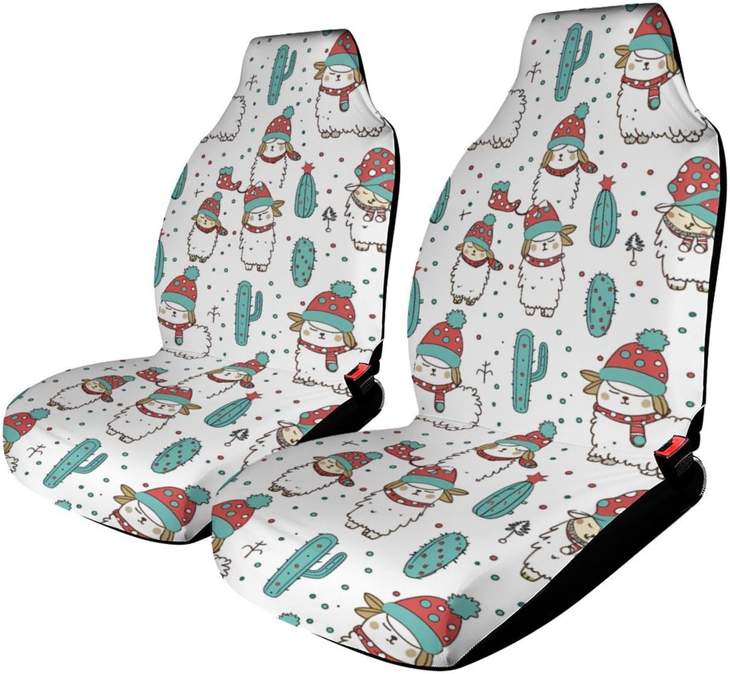 Cute Alpaca New Year Christmas Car Seat Covers Automotive Seat Covers Car Seat Protector Auto Front Seats Protector for Most Cars 2PCS