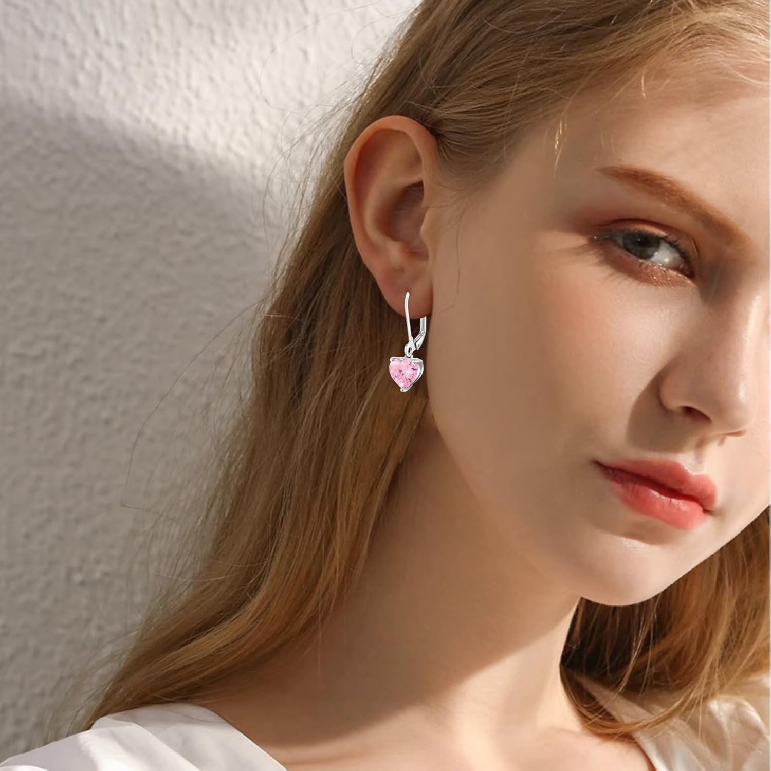 Heart-cut Leverback Dangle Earrings for Women Hypoallergenic Multi-color Cubic Zirconia Earrings Lightweight Diamond Drop Earrings Jewelry Gift for Wedding, 14K White/Rose Gold Plated, 8mm - Image 2