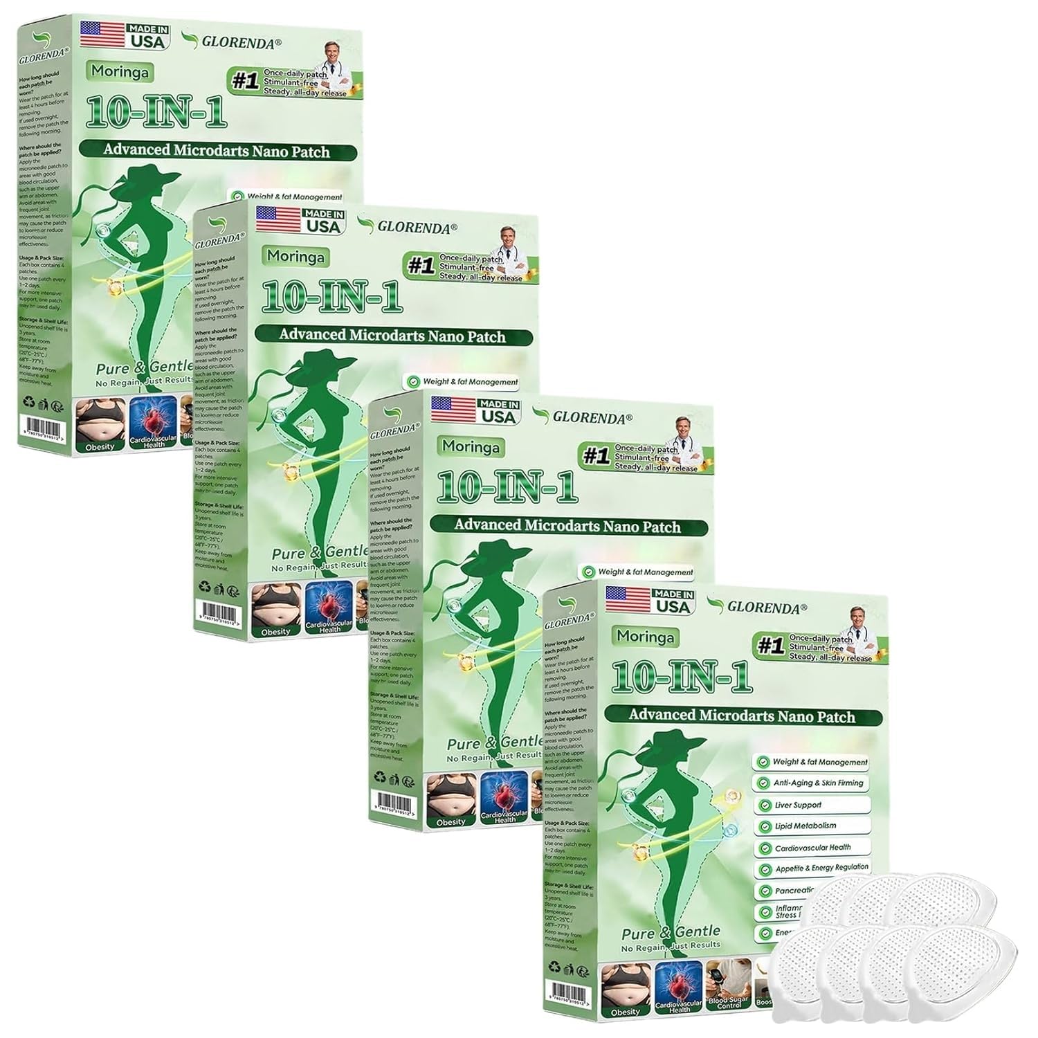 Moringa Berberine 10-in-1 Advanced Nano Microdarts Patch, Natural Skin Care for Women & Men, Gentle Non-Irritating Formula, Suitable for All Skin Types (4psc)