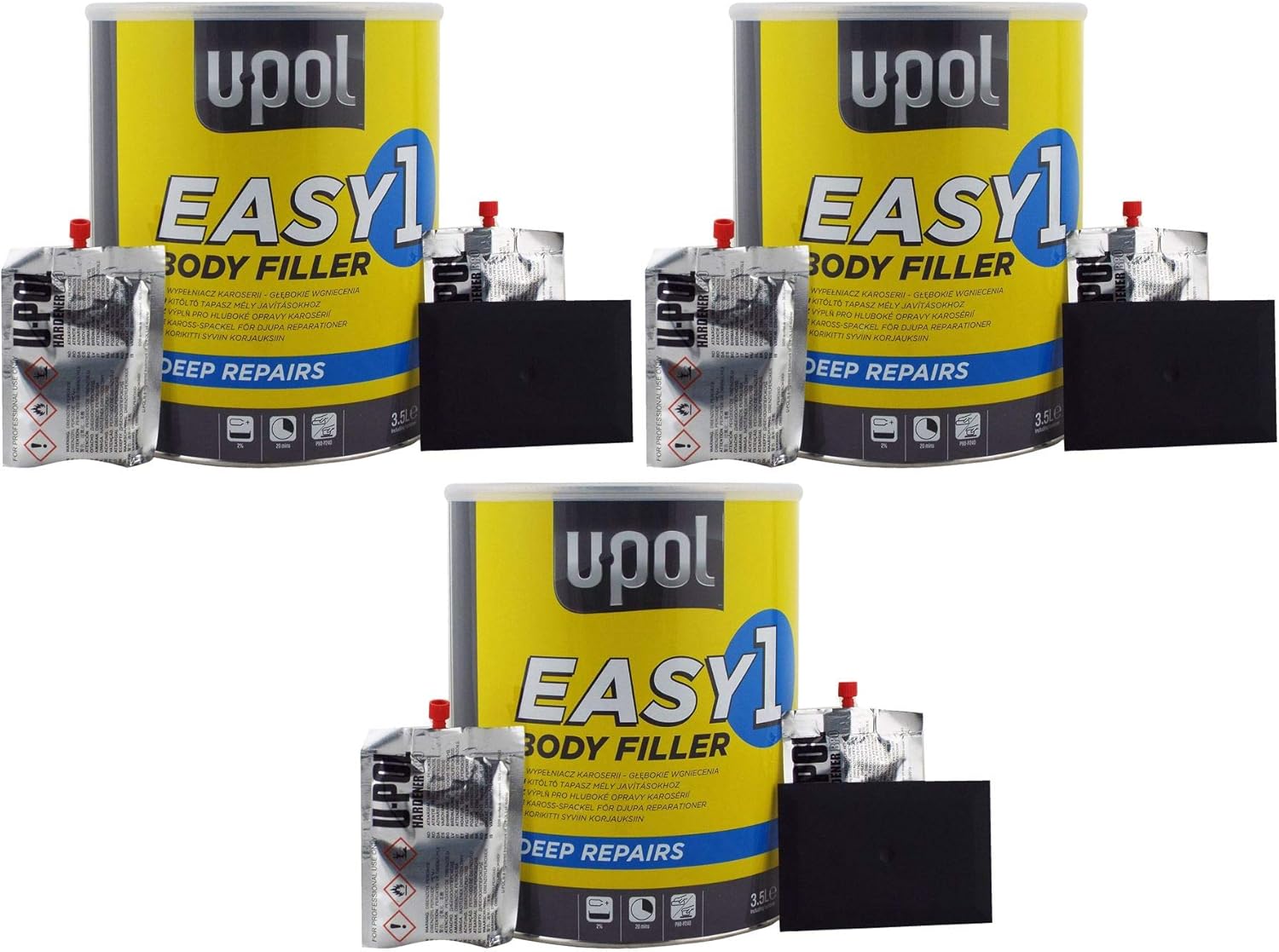 UPol 3 x Easy One Car Body Filler 3.5L 3.5 Litre UPol Easysand Polyester Bodyfiller Steel & GRP