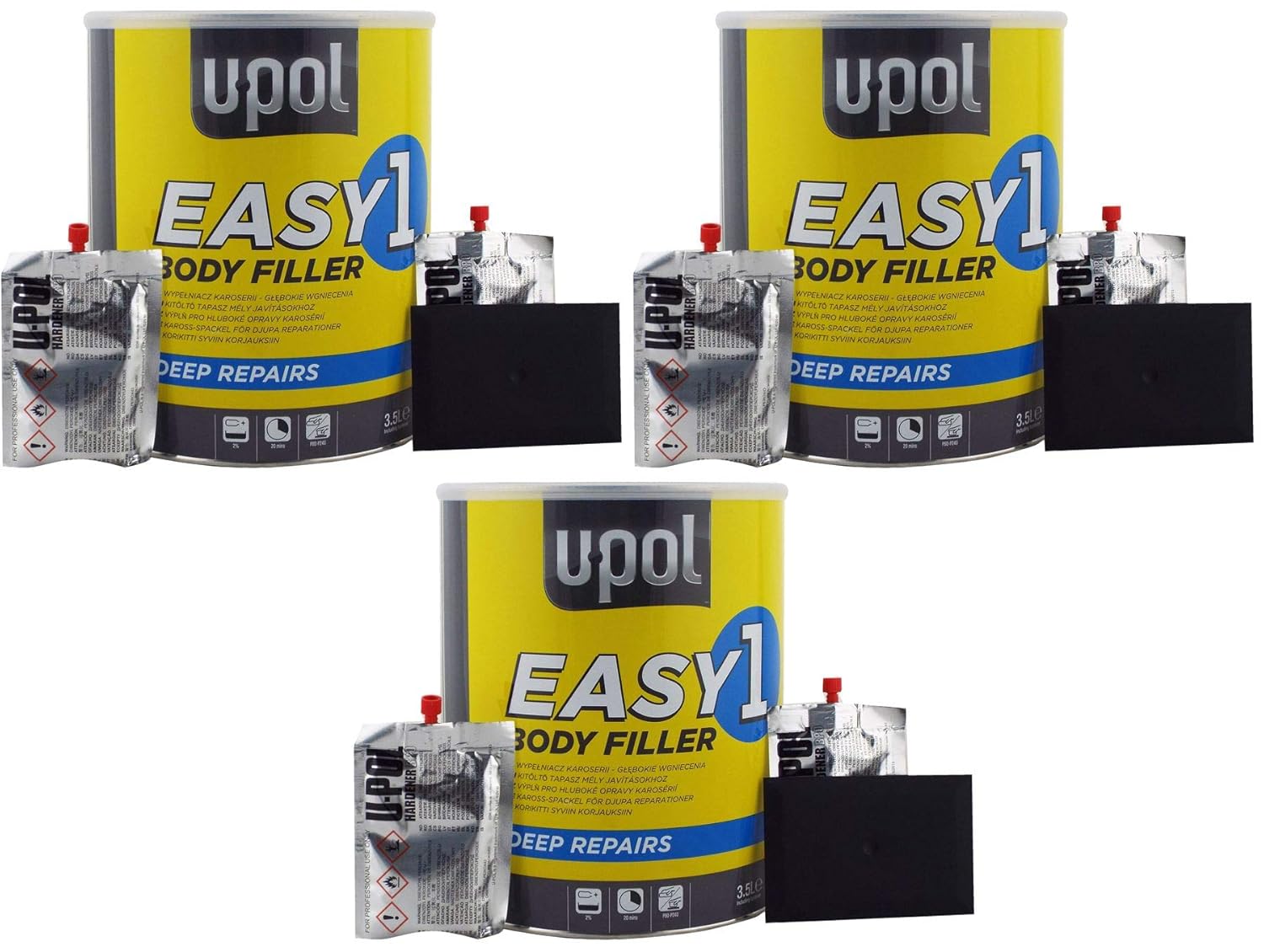 UPol 3 x Easy One Car Body Filler 3.5L 3.5 Litre UPol Easysand