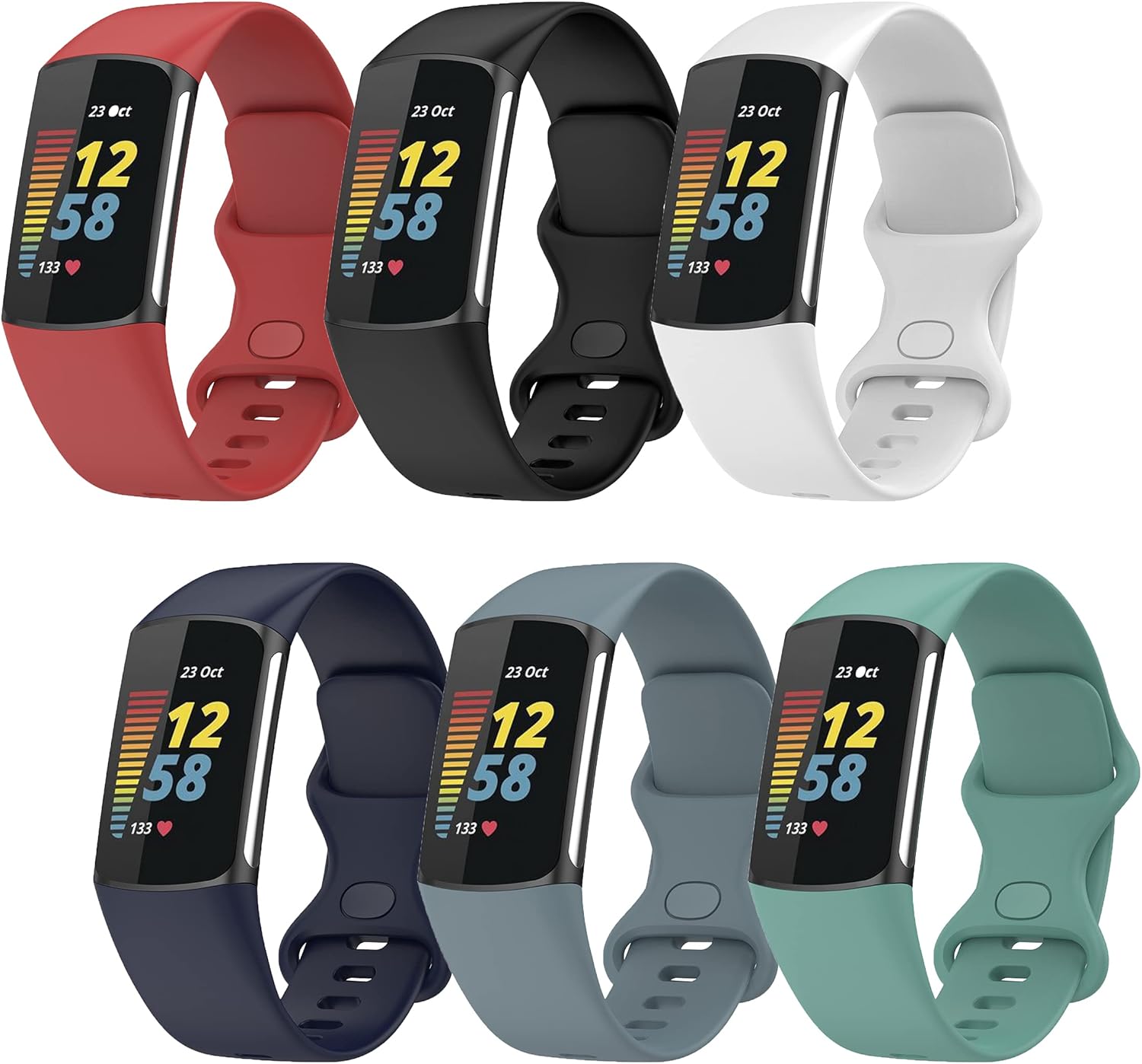 Lemspum Compatible Soft Silicone Bands Sports Wristbands Replacement for Fitbit Charge 5 Advanced Fitness & Health Tracker Accessories Small/Large Watchbands (S (5.5"-7.8"), 6 Packs) : Electronics