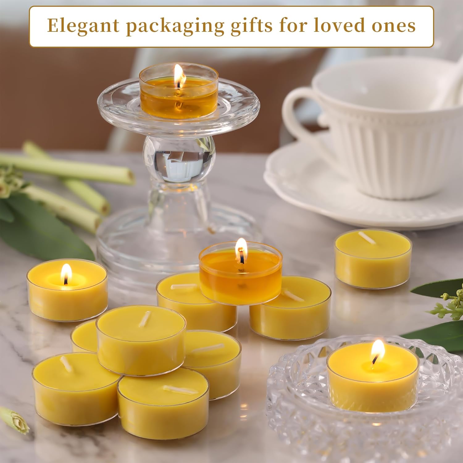 DEVI Fresh Citronella Highly Scented Tea Lights Candles 96 Pack, 4-5 Hours Natural Palm Tea Candles Bulk for Home Scented, Small Indoor Summer Scented Tealight Votives for Home, Patio Garden Yard