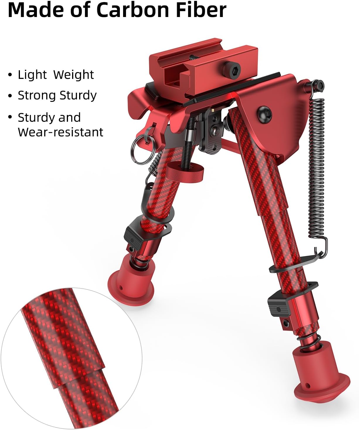 EZshoot Carbon Fiber Rifle Bipod, 6-9 Inches, Picatinny Rail Adapter