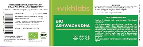 Organic Ashwagandha Capsules - 500 mg Organic Ashwagandha Capsules per Daily Dose - High Dose Full Spectrum Root Extract with Withanolides - Traditionally Derived & Vegetarian (Pack of 1)