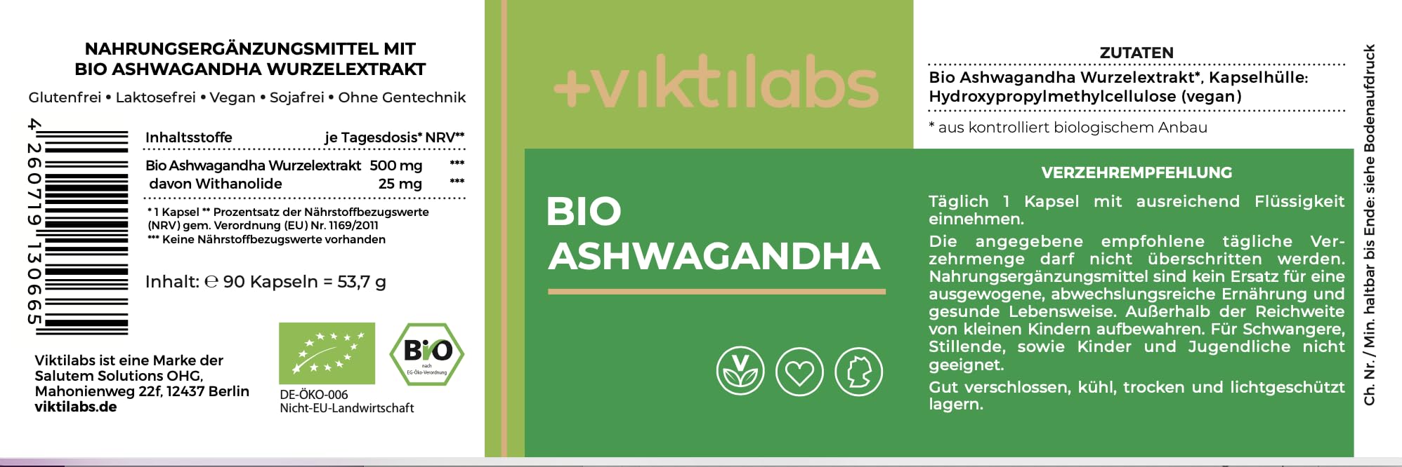 Bio Ashwagandha Kapseln - 500 mg Bio Ashwagandha Kapseln je Tagesdosis - Hochdosierter Vollspektrum-Wurzelextrakt mit Withanoliden - Traditionell gewonnen & vegetarisch (1er Pack)