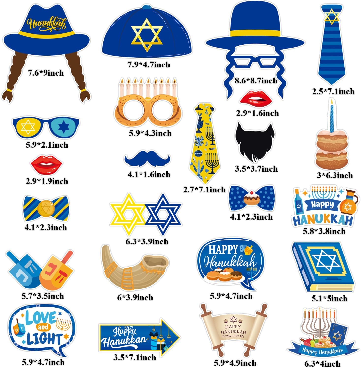 Hanukkah Photo Booth Props Party Supplies - Funny Jewish Chanukkah Party Favors Decorations - Jewish Holiday Cardstock Photo Props with Assembly Sticks - Set of 24 Counts