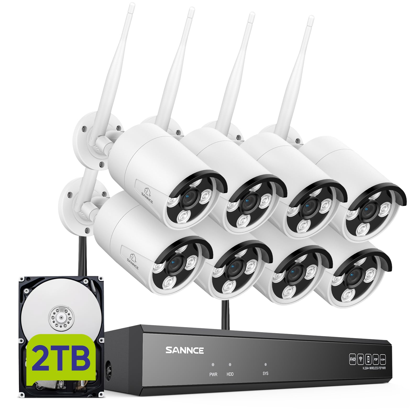 SANNCE 8CH 5MP Super HD sistema de seguridad cámara inalámbrica NVR WiFi H.264+ 8 cámara WiFi 3MP vigilancia exterior detección de movimiento acceso remoto por la aplicación HDD 2TB