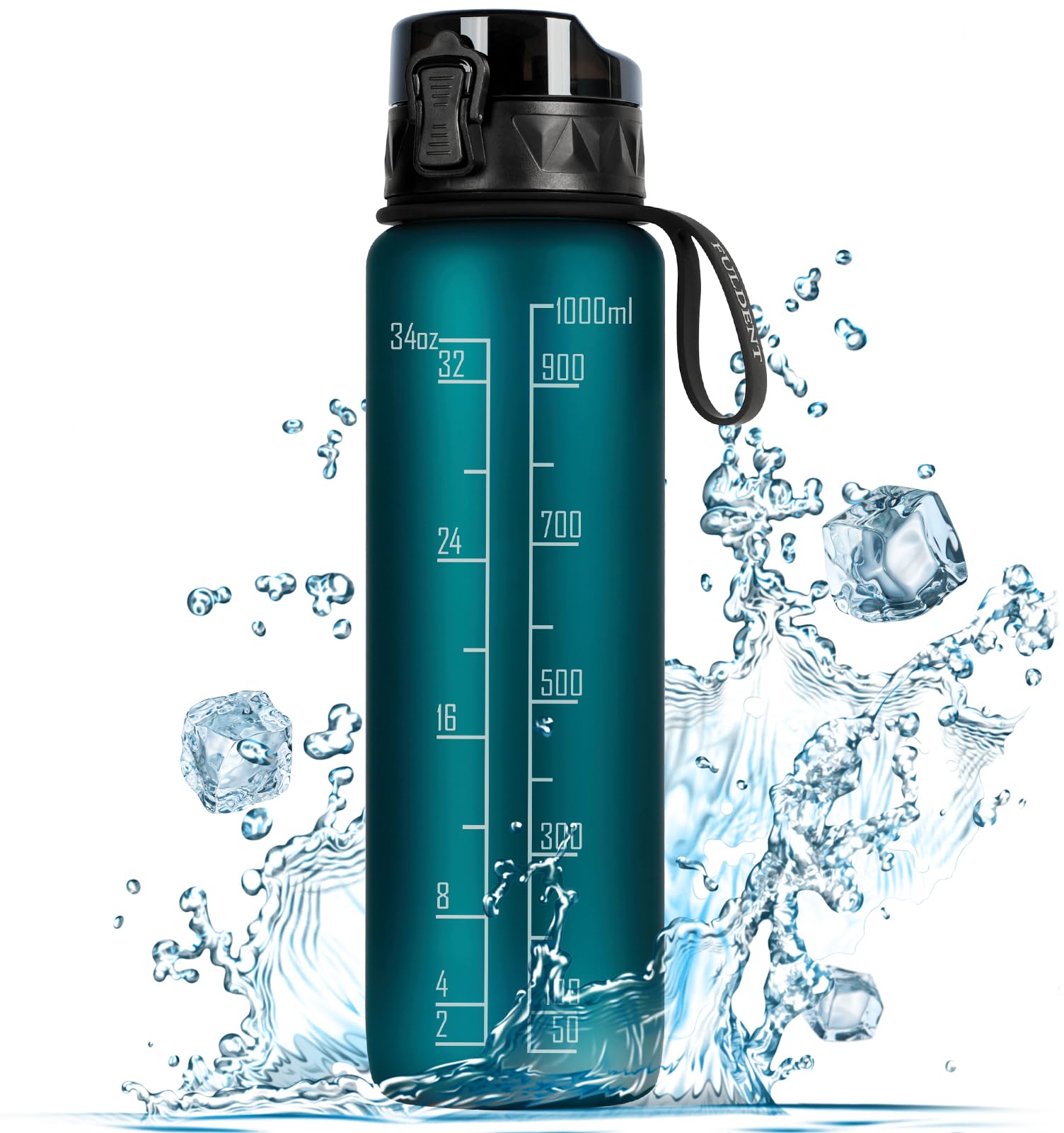 FULDENT Trinkflasche 1L Sport Wasserflasche BPA-frei mit rutschfestem Gummi-Griff für Fahrrad, Outdoor, Schule, Gym