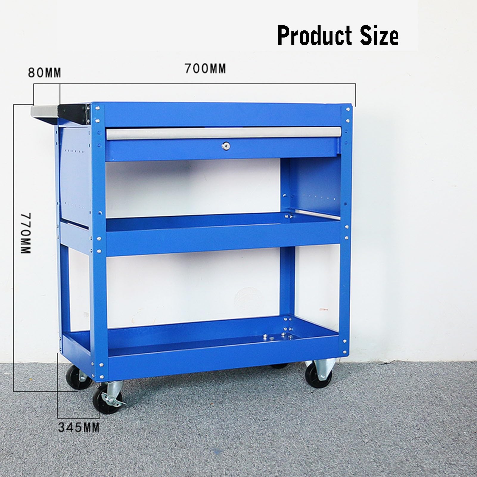 Carrello Portautensili A 3 Ripiani Con Ruote, Carrello Portautensili Mobile Con Cassetti, Scatola For Pezzi Di Ricambio, Carrello Portautensili For Magazzino, Fabbrica, Garage, Servizio(Blue)