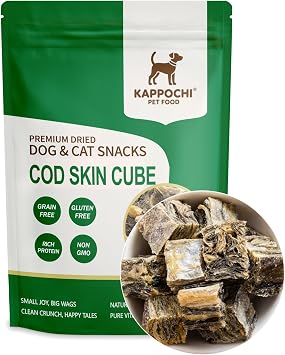Freeze Dried Cod Skin Cube Dog Treats, Cat Treats, Rich in Omega-3, 3.5 Ounce 100.0g, Single Ingredient, High Protein Chew Snacks, Natural & Raw, No Additives, Grain Free, Gluten Free